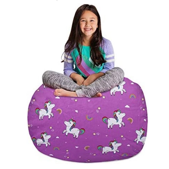 Posh Kids Stuffed Animal Storage Bean Bag Chair Cover Unicorn Rainbows Purple - Picture 2 of 8